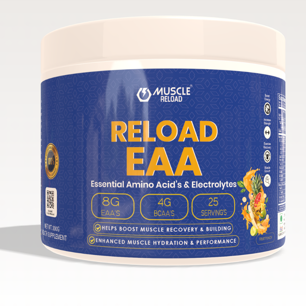 Muscle Reload RELOAD EAA Blue Fruit Punch supplement product jar
