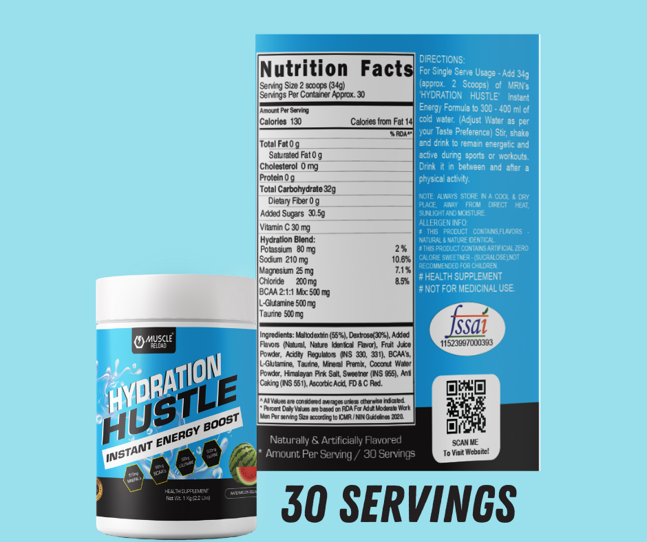 MRN Hydration Hustle Electrolyte Energy Drink Mix for Athletes & Gym Recovery