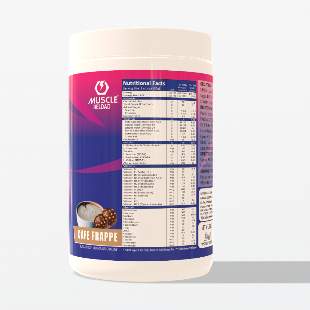 Gro Strong Protein – 45g Protein, Low Lactose, Zero Sugar, Gluten-Free with Fiber & 32 Nutrients – 500g"