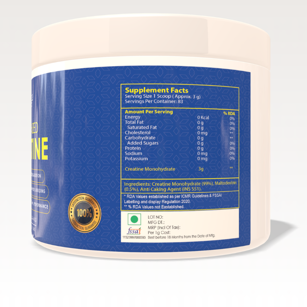 MRN-Micronized Creatine Monohydrate| 3000 MG Per Serving(250g, 83Serving) 100% Pure Creatine | Unflavored | Creatine For Men & Women