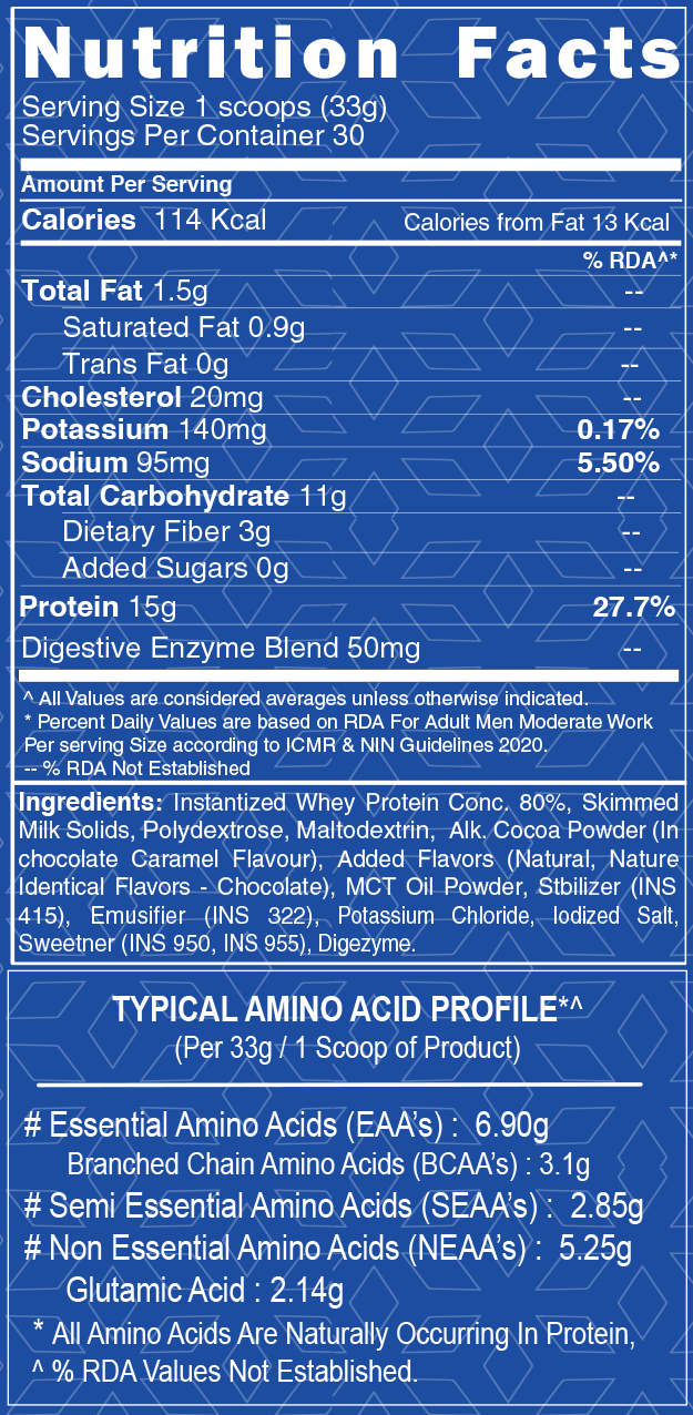 Muscle Reload LEVEL UP WHEY Chocolate Caramel protein powder product nutrition fact image