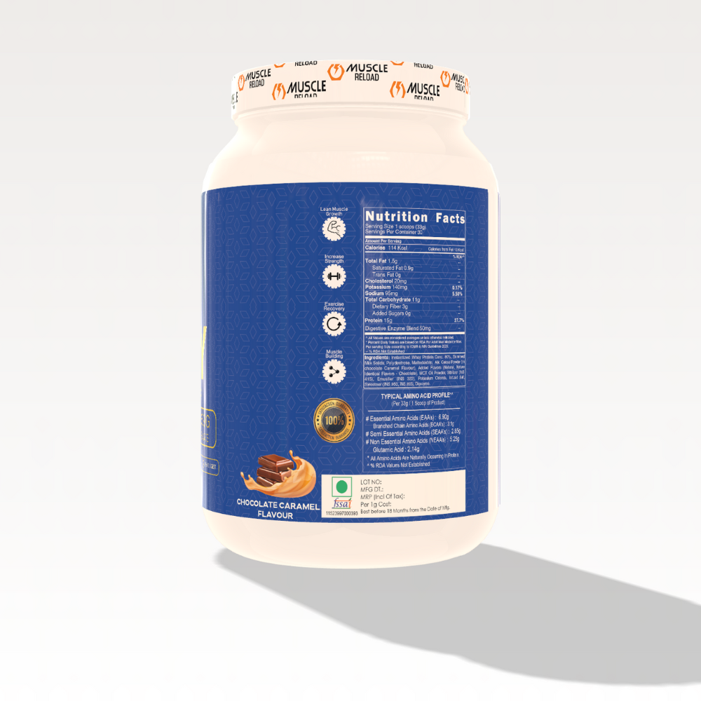 Muscle Reload Level Up Whey – Beginner-Friendly Protein Powder | 15g Protein, 3.1g BCAAs & EAAs per Serving | Easy Digesting-500g