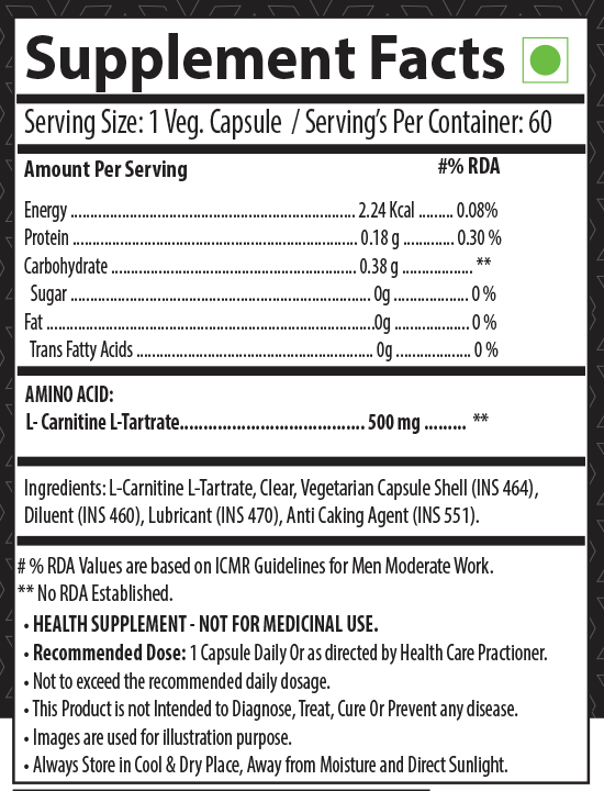 Muscle Reload L-Carnitine L-Tartrate | 60 Veg Capsules | Boost Energy, Fat Loss & Recovery