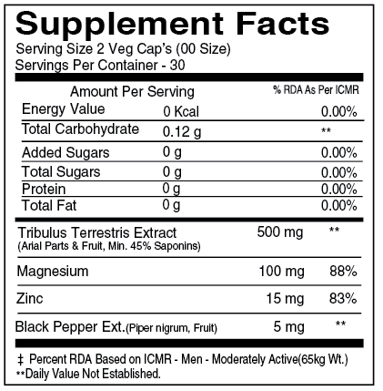 Muscle Reload Tribulus 1000 – Natural Testosterone supplement for Men I with zinc & magnesium I (60 Veg Caps)