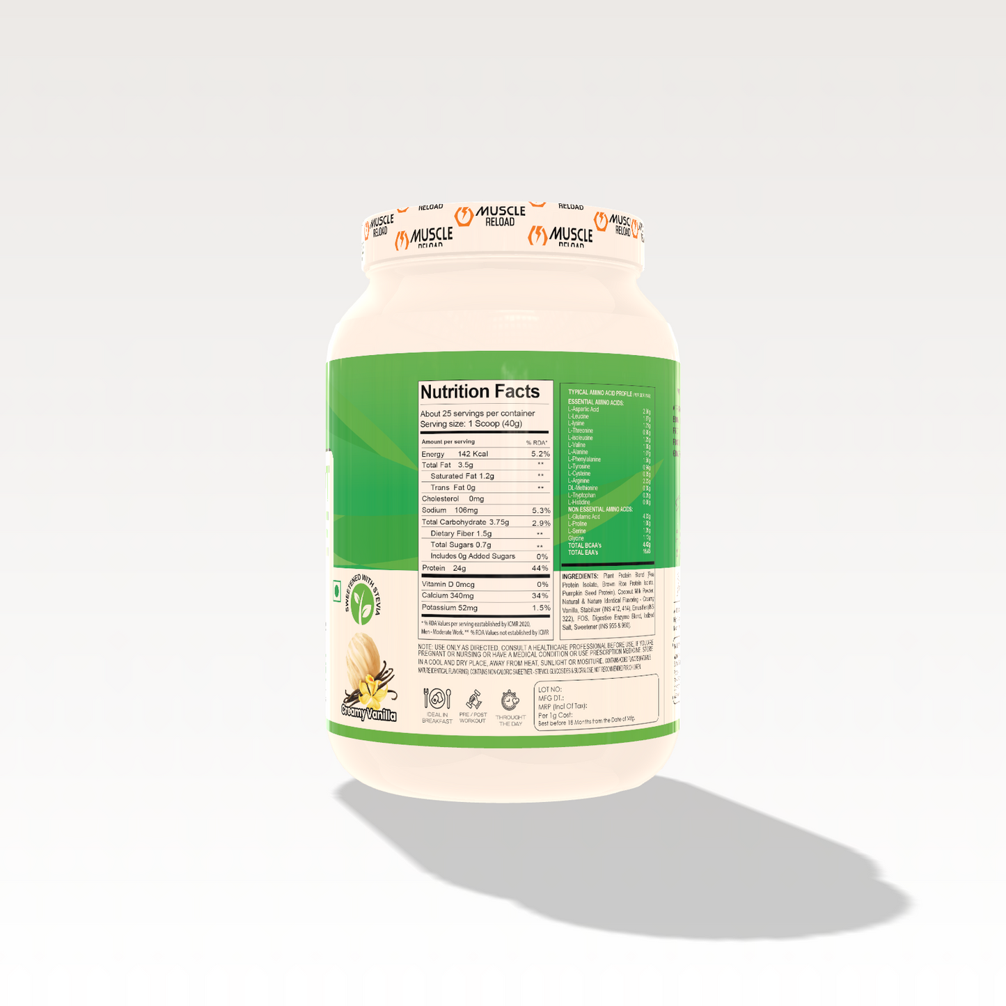 Muscle Reload 100% Plant Isolate Vegan Protein Powder - 24g Protein, Soy & Gluten-Free - for Muscle Growth & Recovery