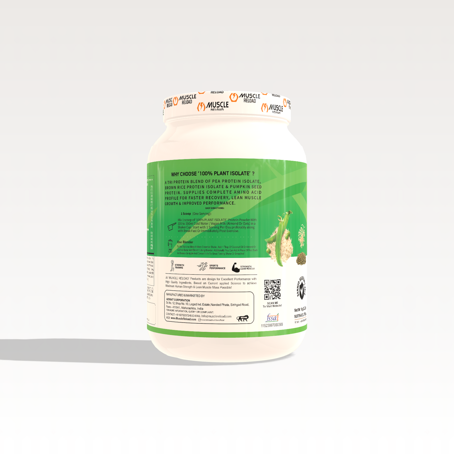 Muscle Reload 100% Plant Isolate Vegan Protein Powder - 24g Protein, Soy & Gluten-Free - for Muscle Growth & Recovery