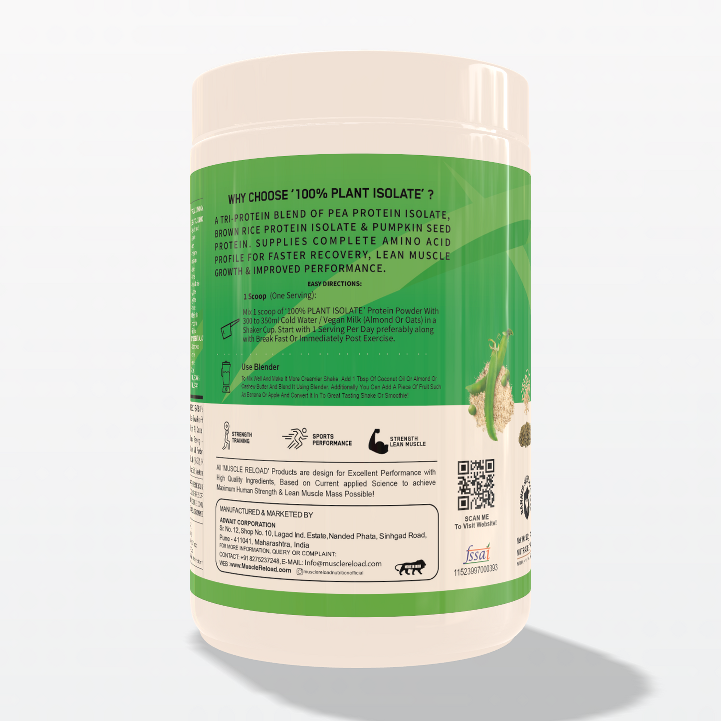 Muscle Reload 100% Plant Isolate Vegan Protein Powder - 24g Protein, Soy & Gluten-Free - for Muscle Growth & Recovery