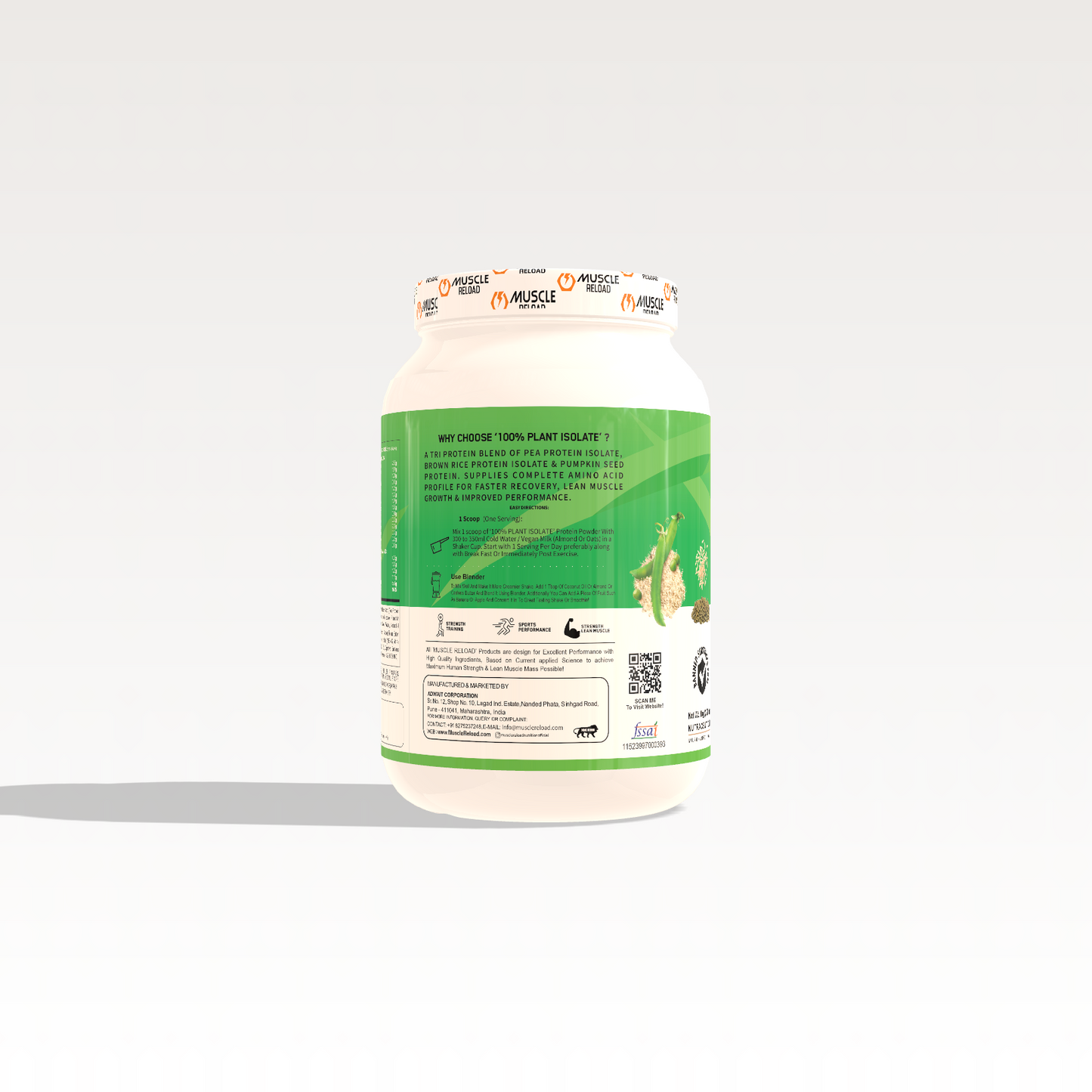 Muscle Reload 100% Plant Isolate Vegan Protein Powder - 24g Protein, Soy & Gluten-Free - for Muscle Growth & Recovery