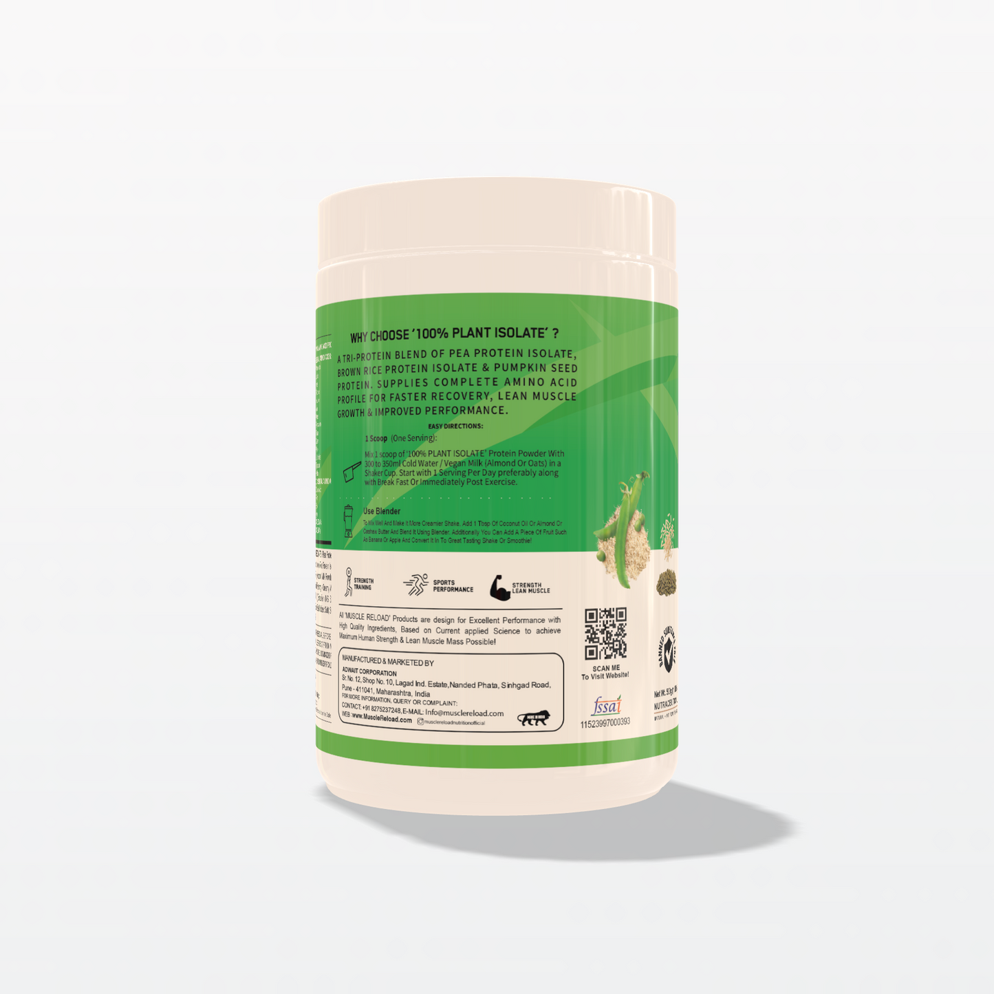 Muscle Reload 100% Plant Isolate Vegan Protein Powder - 24g Protein, Soy & Gluten-Free - for Muscle Growth & Recovery