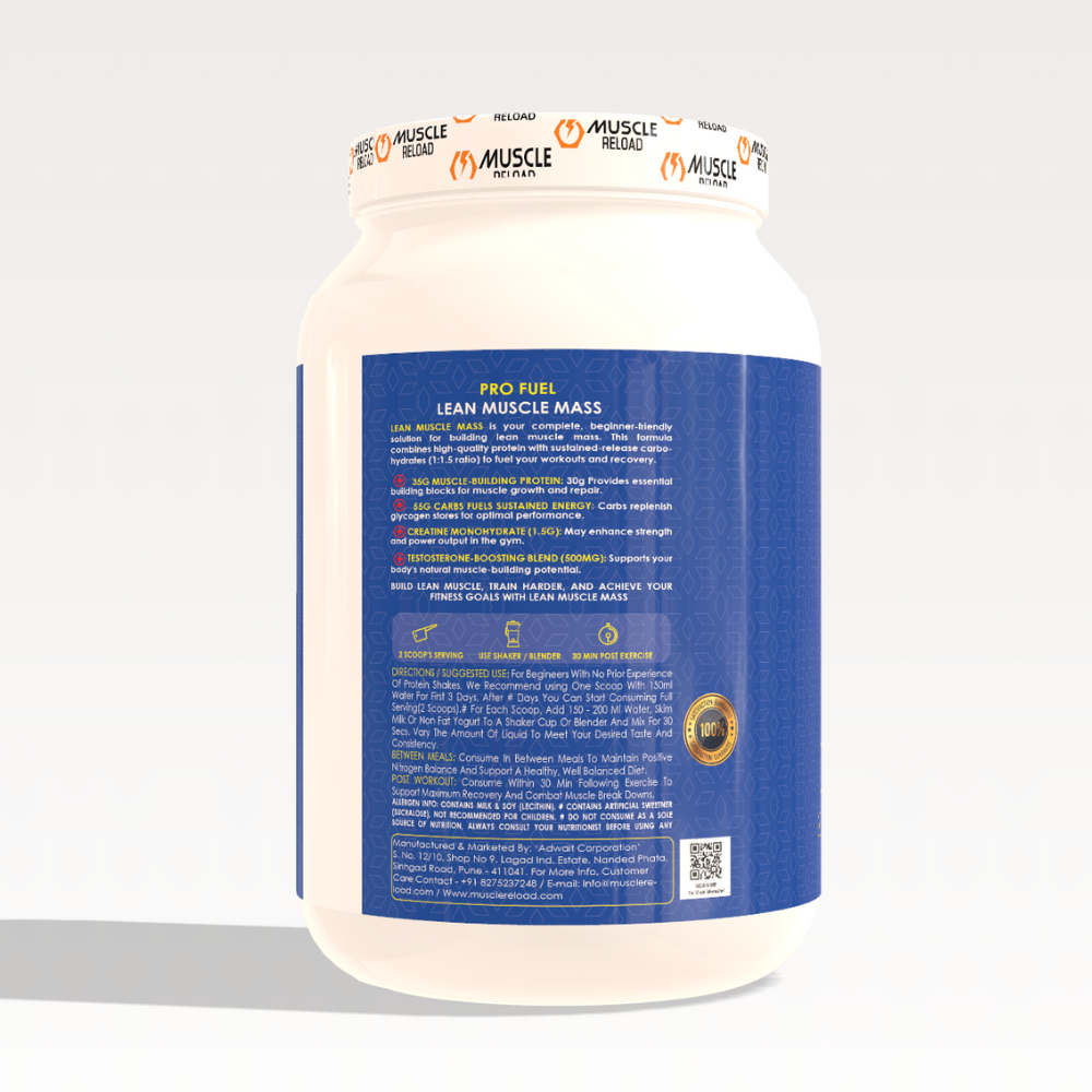 "MRN Lean Muscle Mass Gainer - 35g High Protein Formula + 1.5g Creatine with Testo Boosting Herbs (Ashwagandha, Ginseng) & Antioxidant Blend - 1kg (2.2Lbs)