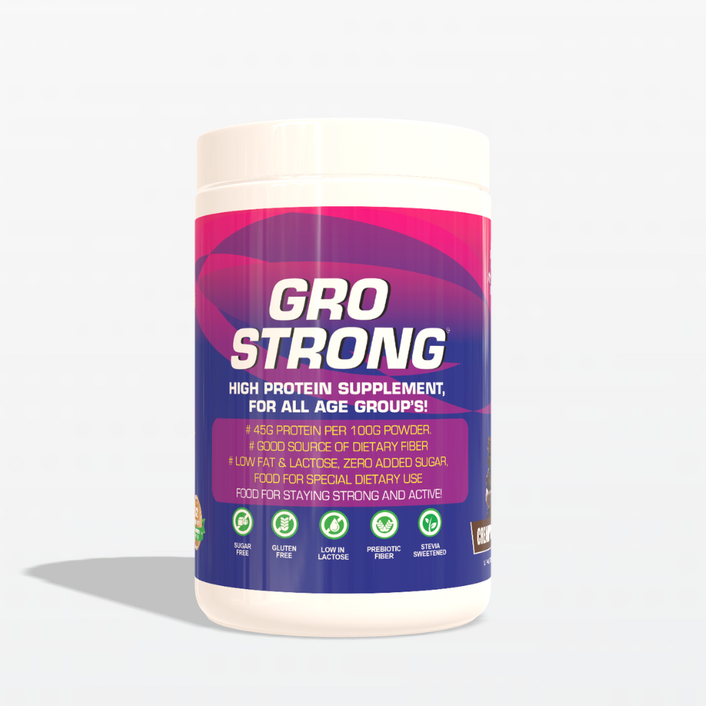 Gro Strong Protein – 45g Protein, Low Lactose, Zero Sugar, Gluten-Free with Fiber & 32 Nutrients – 500g"