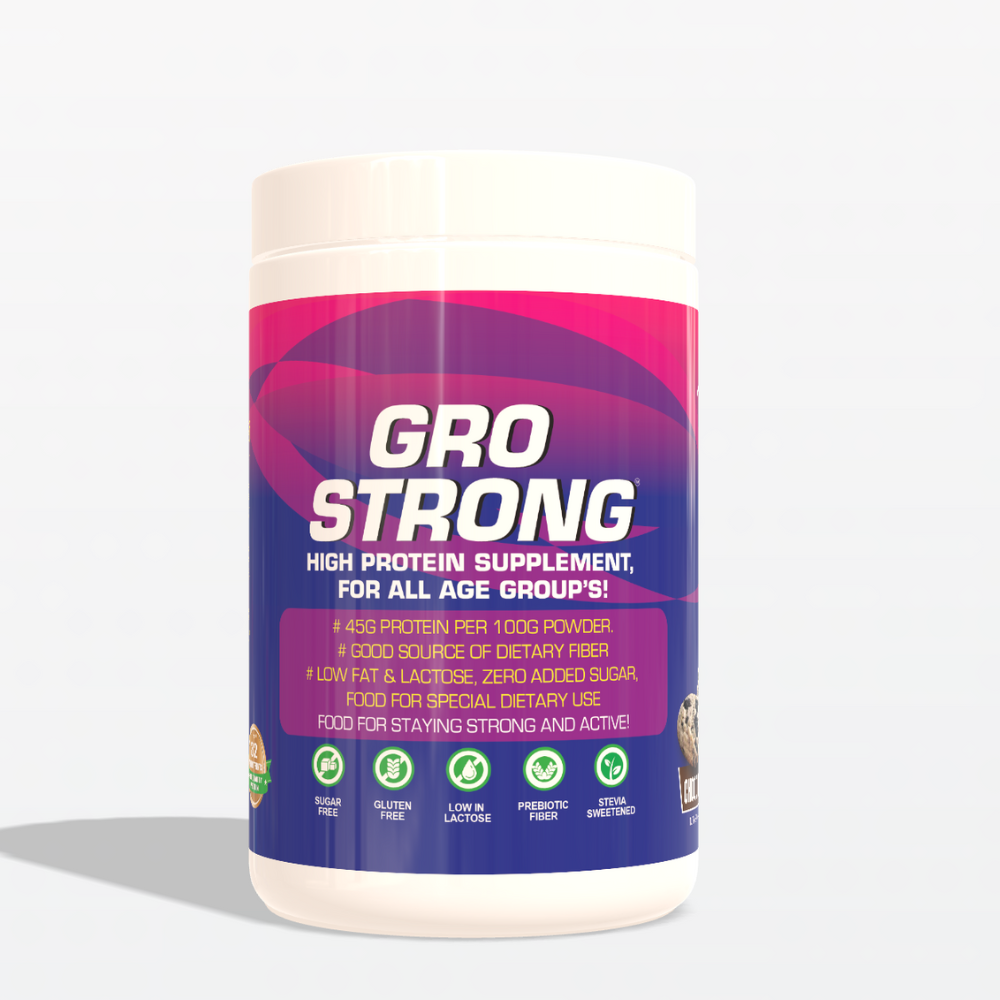 Gro Strong Protein – 45g Protein, Low Lactose, Zero Sugar, Gluten-Free with Fiber & 32 Nutrients – 500g"