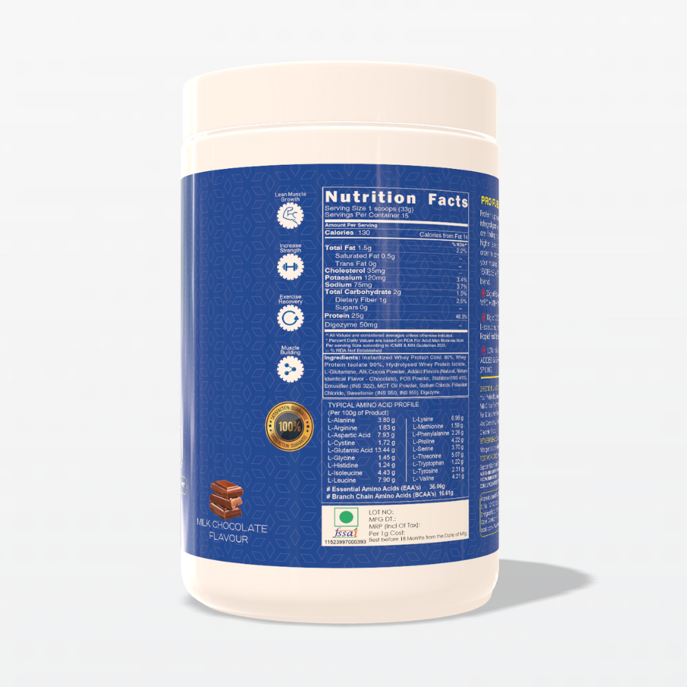 Extreme Whey 500g Milk Chocolate protein powder product Nutritional Fact image by Muscle Reload, with 25g protein per serving.