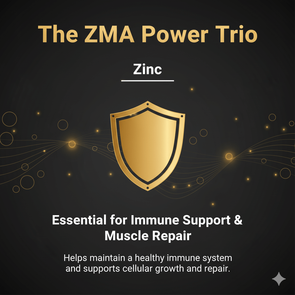 Muscle Reload ZMA graphic: Zinc. Essential for immune support and muscle repair, aiding healthy immune system and cellular growth.