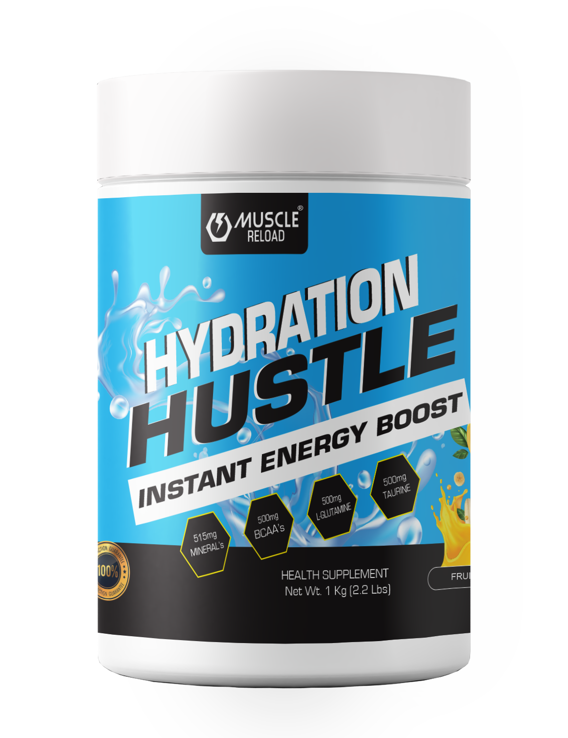 Muscle Reload Hydration Hustle Instant Energy Boost Drink 30 Servings To Boost Athletic Performance And Endurance | 515 mg Of Fast Acting Electrolytes | 500 mg Bcaa | 500 mg L-Glutamine | 500 mg L-Taurine -1kg