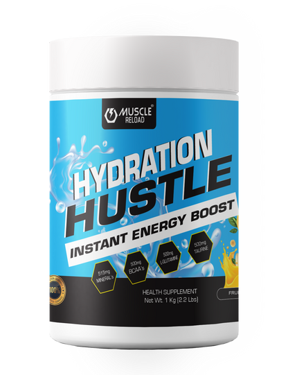 Muscle Reload Hydration Hustle Instant Energy Boost Drink 30 Servings To Boost Athletic Performance And Endurance | 515 mg Of Fast Acting Electrolytes | 500 mg Bcaa | 500 mg L-Glutamine | 500 mg L-Taurine -1kg