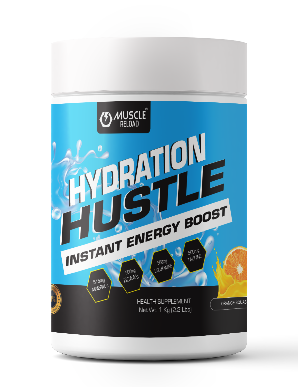 Muscle Reload Hydration Hustle Instant Energy Boost Drink 30 Servings To Boost Athletic Performance And Endurance | 515 mg Of Fast Acting Electrolytes | 500 mg Bcaa | 500 mg L-Glutamine | 500 mg L-Taurine -1kg