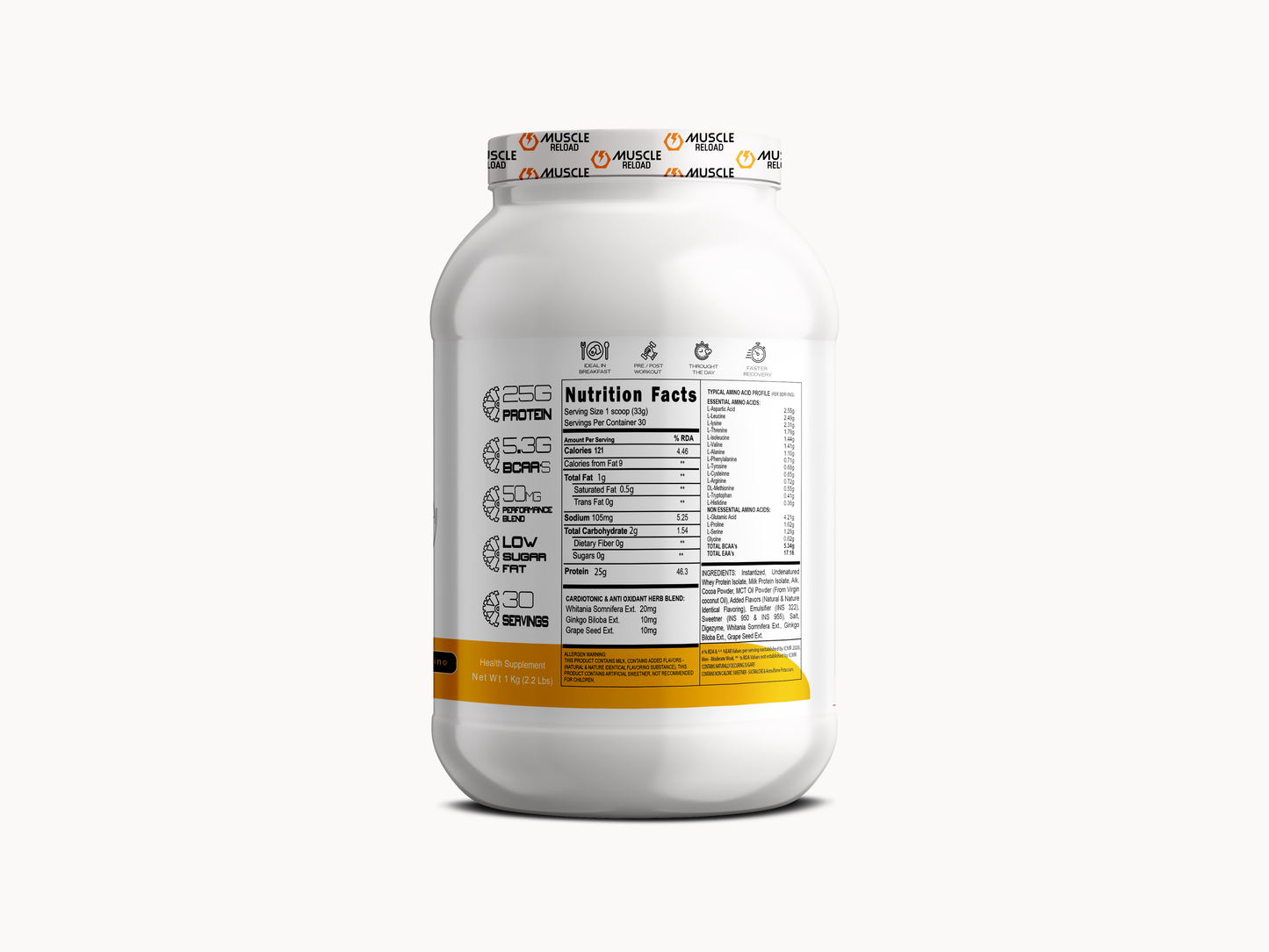 MRN ISO WHEY | 25G PROTEIN, 40MG ANTIOXIDANT & CARDIOTONIC HERBS BLEND 100% WHEY PROTEIN ISOLATE| 1KG(30 Serving)