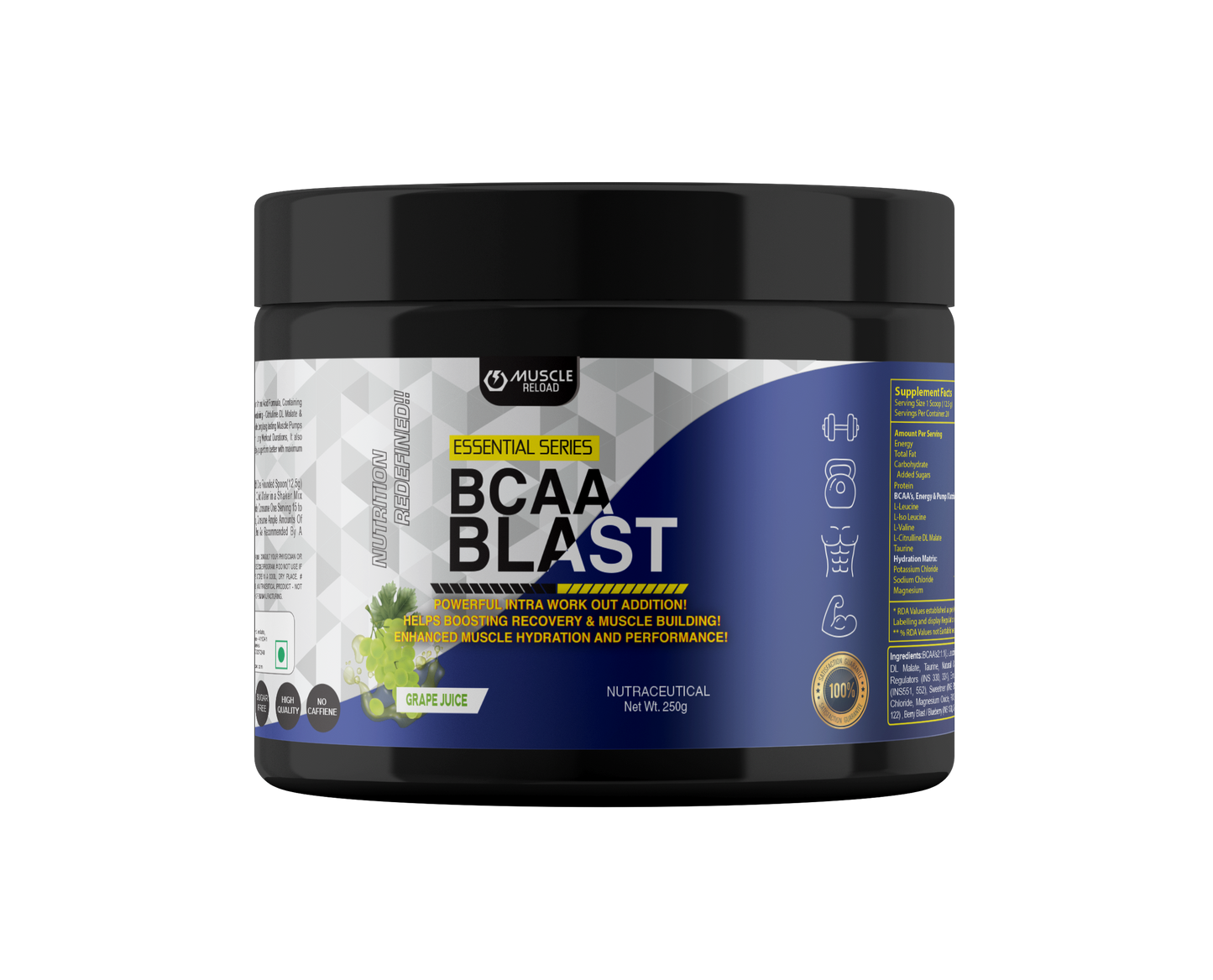 Muscle Reload BCAA Blast |250g | 20 Serving| | Fastest Muscle Recovery | Maximized Workout Performance | 7g BCAA | 1g L-Taurine | 1g L-Citrulline