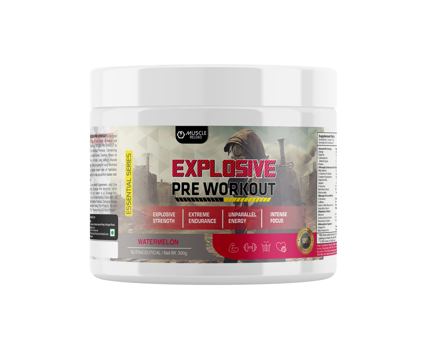 MRN EXPLOSIVE PRE WORKOUT | ALL IN ONE | STRENGTH, ENERGY, FOCUS, HYDRATION AND ABSORPTION BLEND- 20 SERVING | 300g