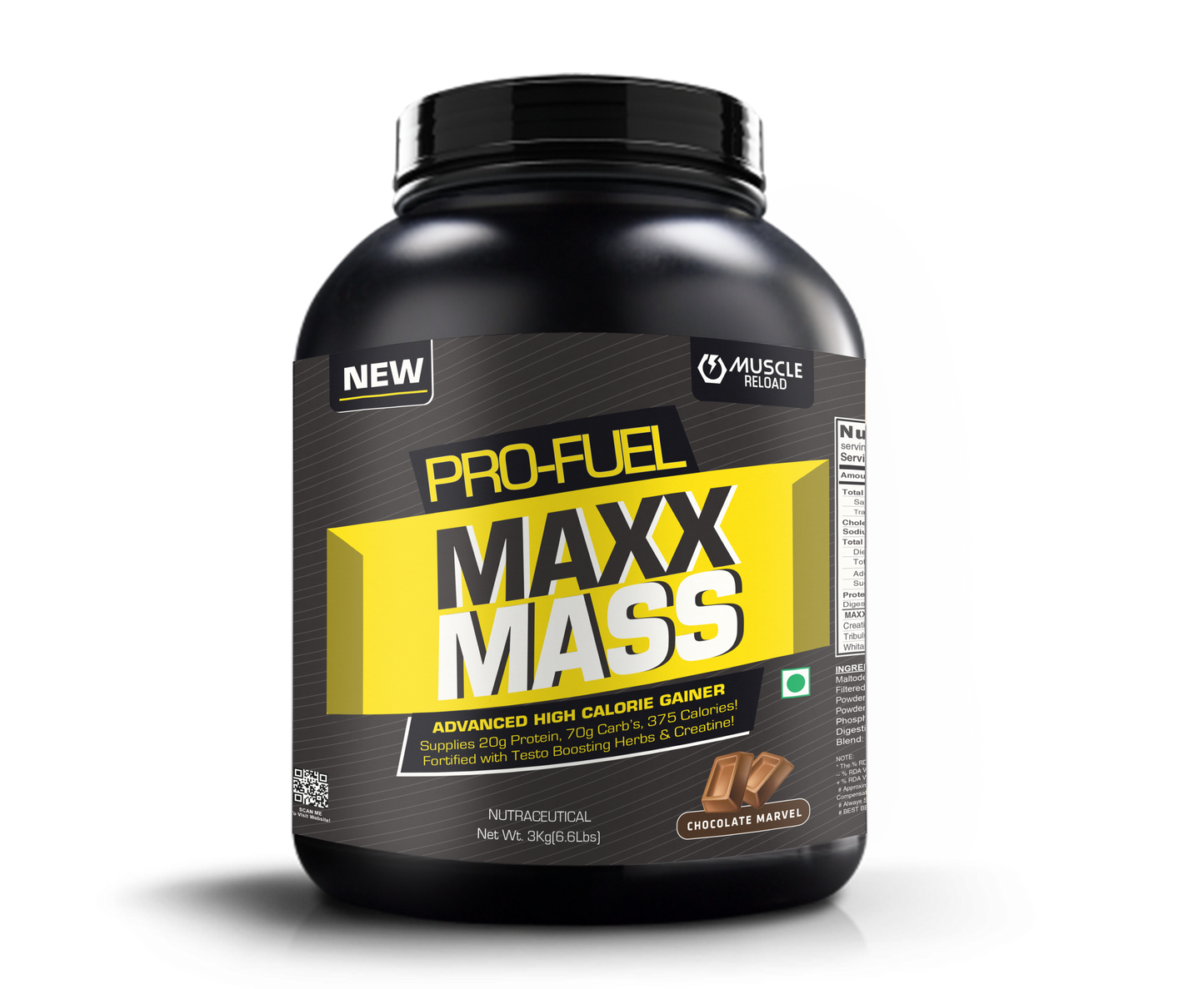 Muscle Reload Nutrition Max Mass Gainer  | High Protein Muscle Mass & Weight Gainer | with Vitamins & Minerals, Creatine & Digestive Enzymes[3Kg, 6.6LBS]