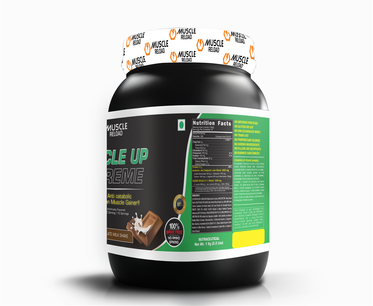 MRN Muscle Up Extreme | 100% Vegetarian Multi phase Protein Blend with Dietary Fiber -  1kg / 2.2Lbs