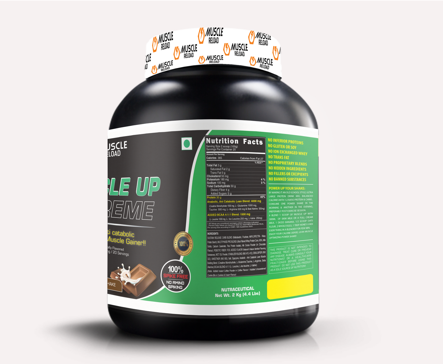 MRN Muscle Up Extreme | 100% Vegetarian Multi phase Protein Blend with Dietary Fiber -  2kg / 4.4Lbs