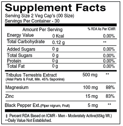 Muscle Reload Tribulus 1000 – Natural Testosterone supplement for Men I with zinc & magnesium I (60 Veg Caps)
