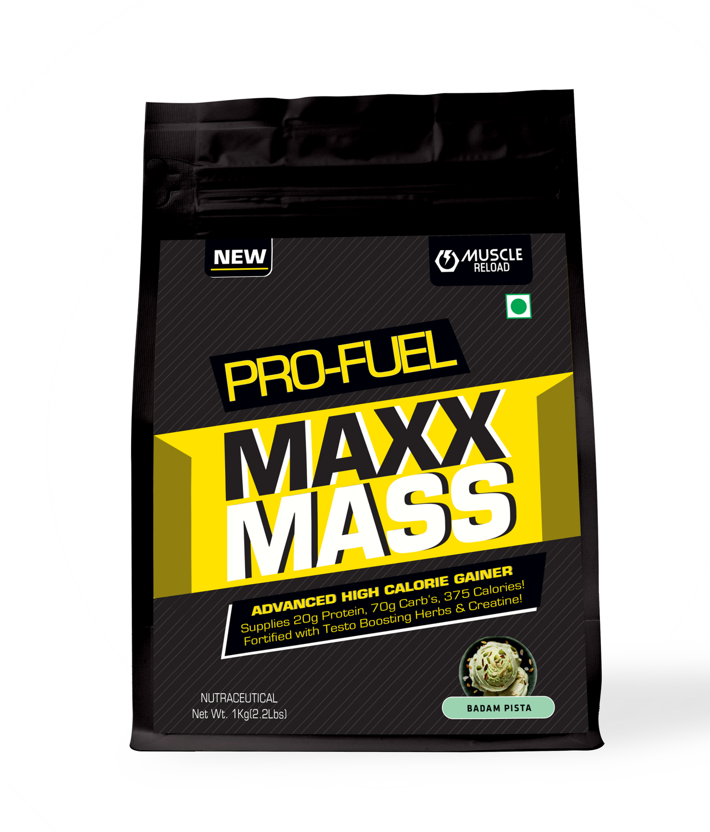 Muscle Reload Nutrition Max Mass Gainer  | High Protein Muscle Mass & Weight Gainer | with Vitamins & Minerals, Creatine & Digestive Enzymes[1Kg, 2.2LBS]