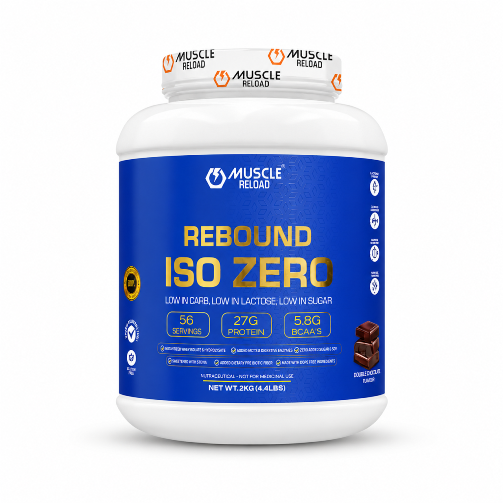Rebound ISO Zero tub, a 100% whey protein isolate labelled low-lactose, shown for the whey isolate vs concentrate comparison
