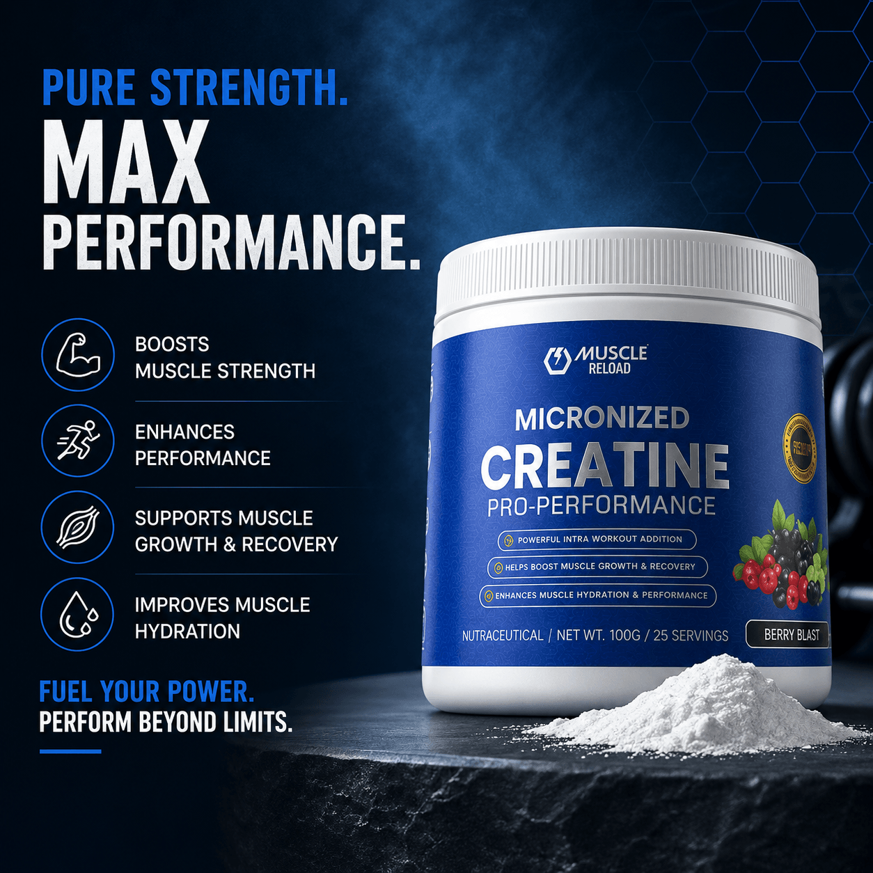 Muscle Reload BCAA Blast Intra Workout Supplement – Premium BCAA Powder for Muscle Recovery, Hydration & Endurance with L-Citrulline and Taurine